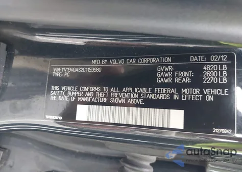 2012 Volvo S80 3.2/3.2 Platinum/3.2 Premier Plus из США, поврежденный, VIN YV1940AS2C1159980